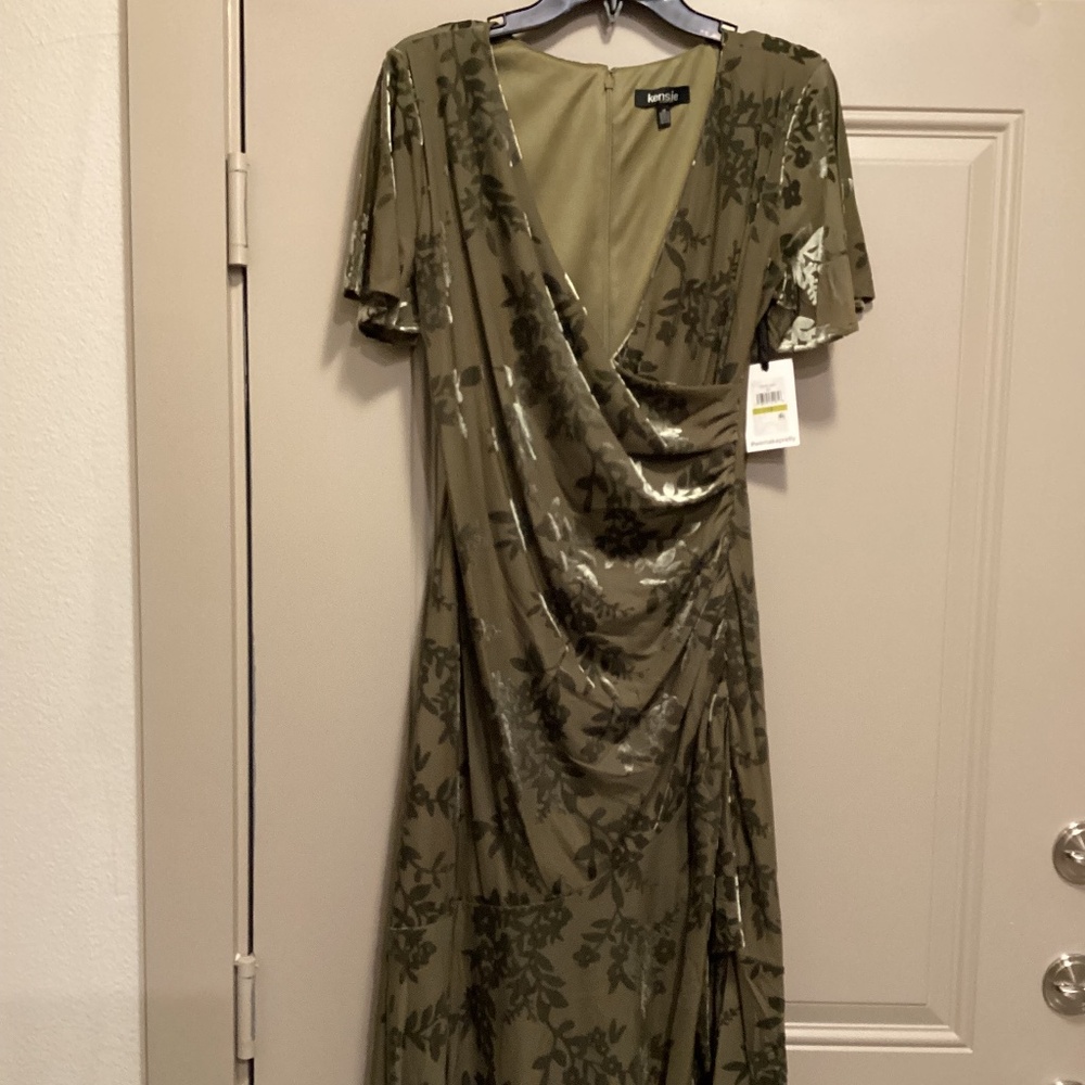 Kensie Floral Velvet Burnout Faux Wrap Midi Dress